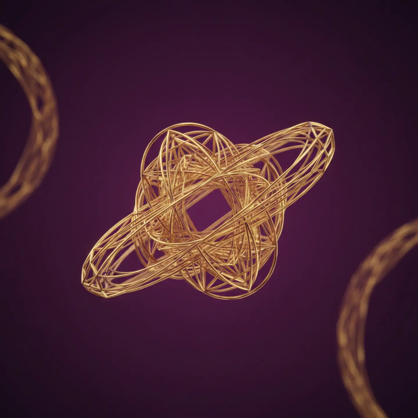 Abstract visualization of glowing golden threads on a dark purple background representing cryptographic lottery algorithms